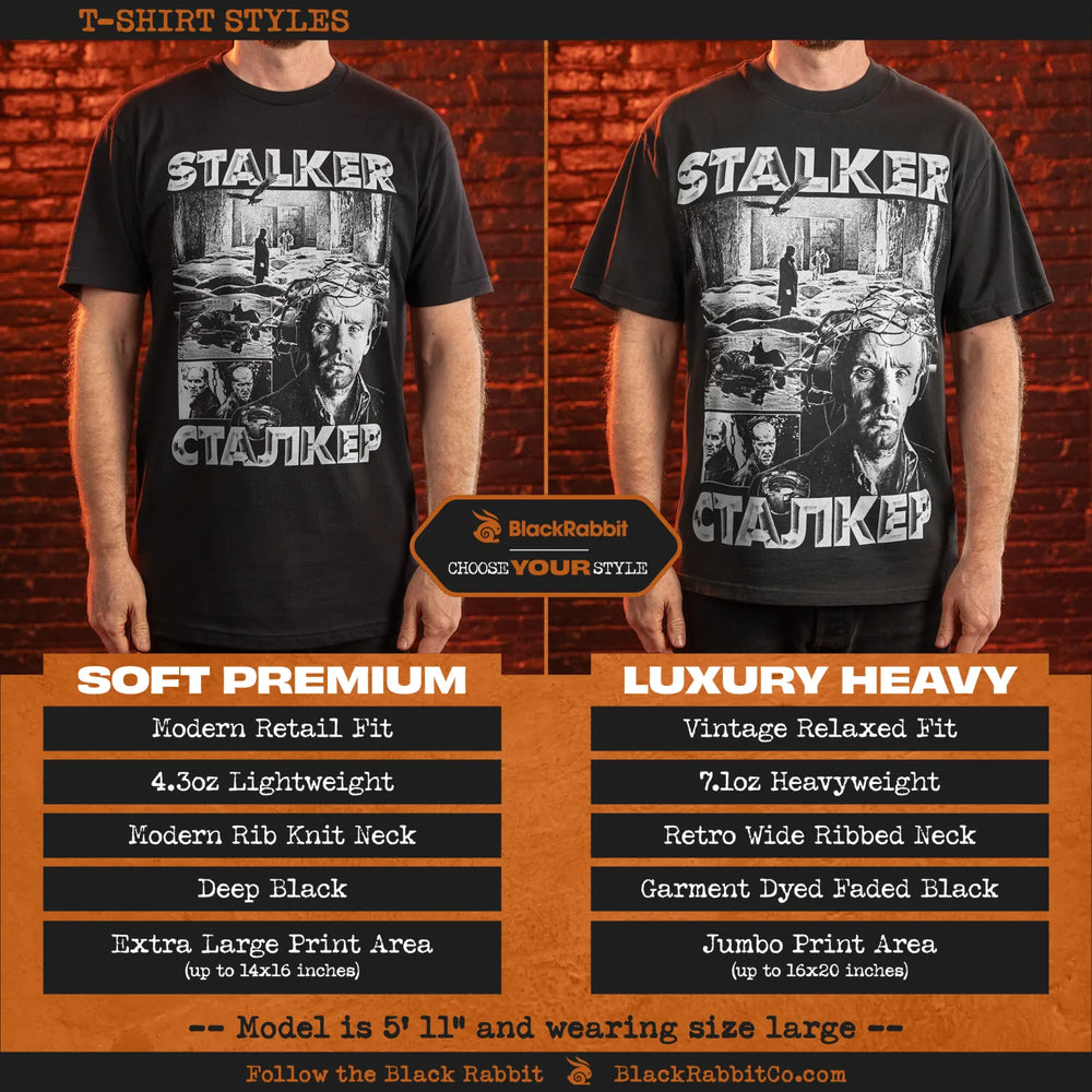 Two ’Stalker’ t-shirt styles.