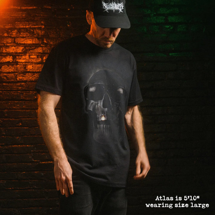 Male model wear soft premium tee with tales from the hood graphic

