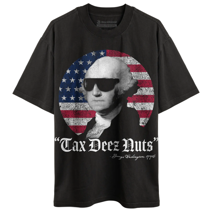 Black t-shirt with george washington graphic and sunglasses design