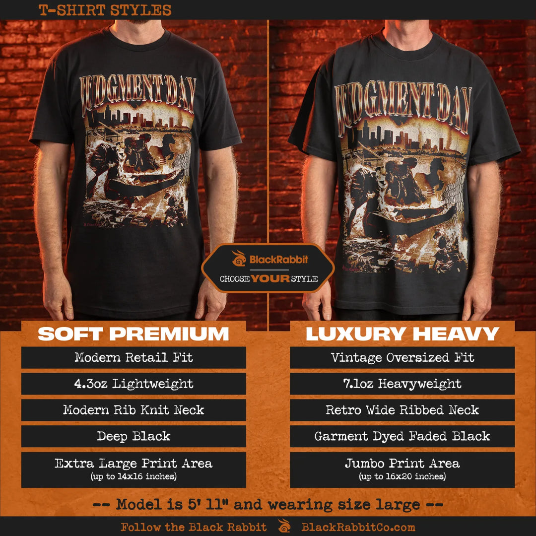 Black rabbit t-shirt with graphic design, modern retail fit and retro wide ribbed neck.