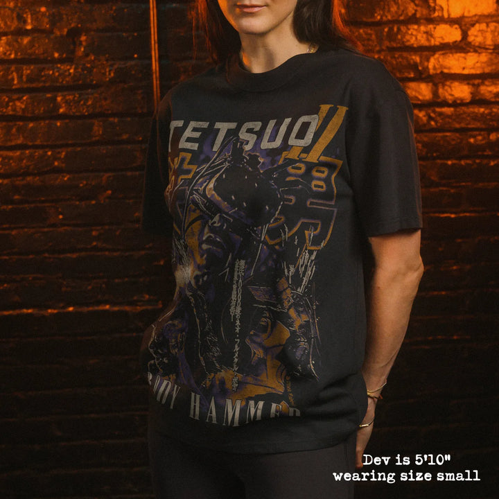 Model wearing heavy tee with tetsuo II graphic 