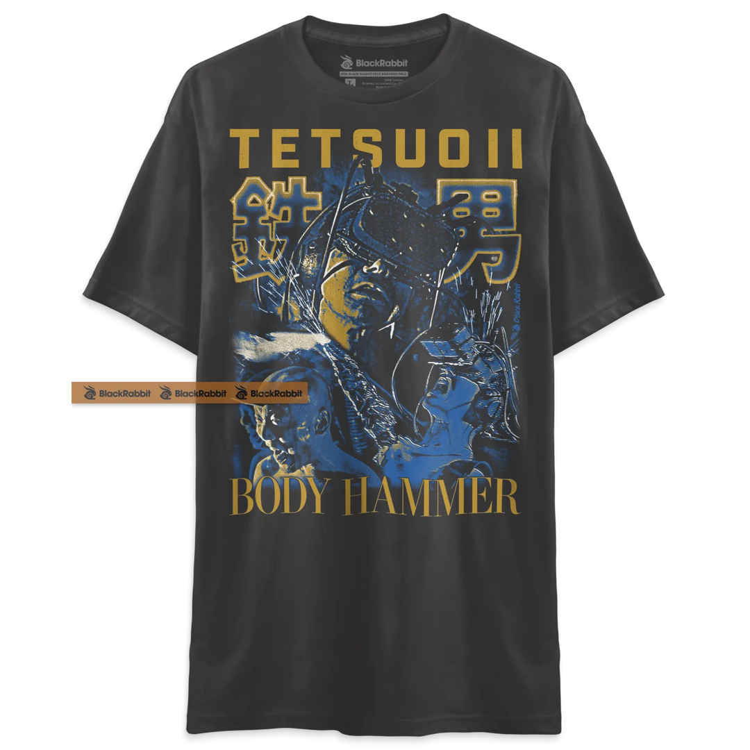Gray t-shirt with graphic print.