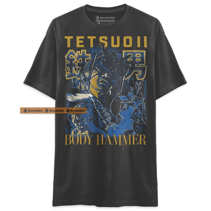 Gray t-shirt with graphic print.