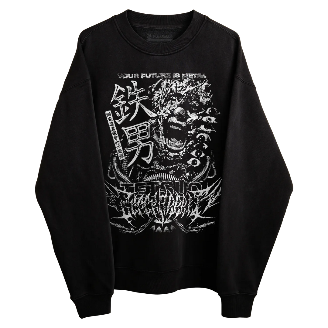 Black Rabbit's Black Crewneck Sweatshirt featuring white Tetsuo print.