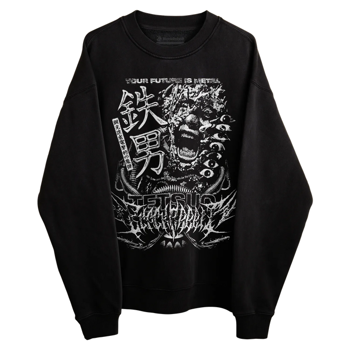 Black Rabbit's Black Crewneck Sweatshirt featuring white Tetsuo print.