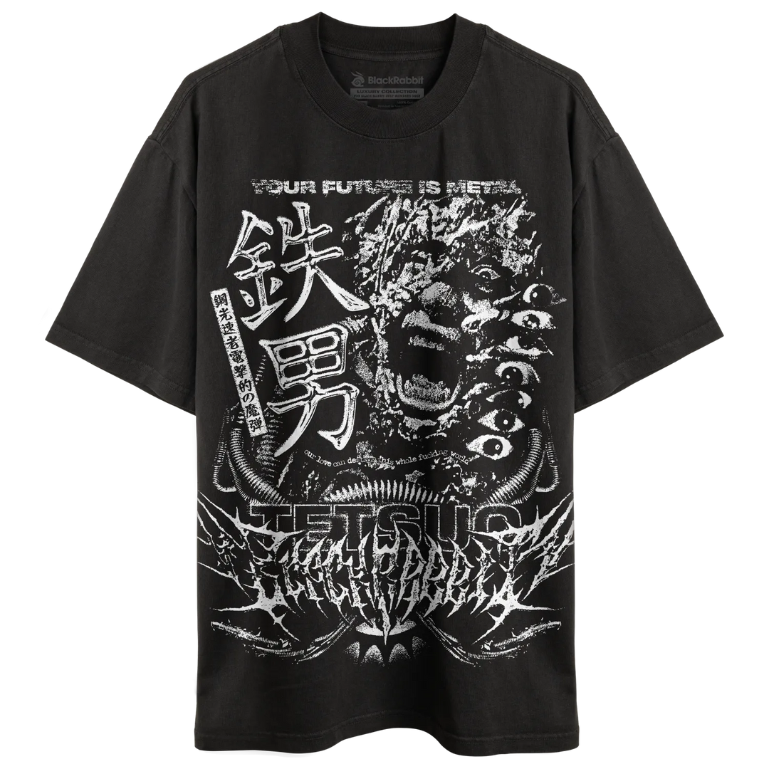 Black Rabbit's Faded Black Luxury Heavy Tee with white Tetsuo print.