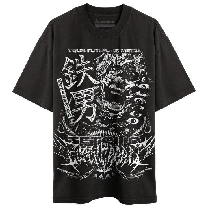 Black Rabbit's Faded Black Luxury Heavy Tee with white Tetsuo print.