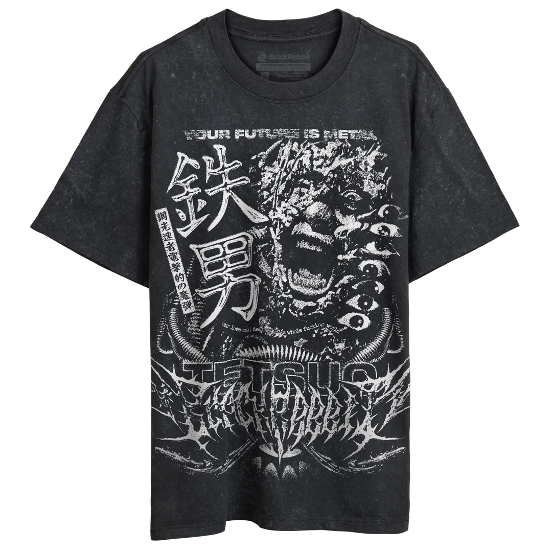 Black Rabbit's Stone Washed Luxury Heavy tee with white Tetsuo print.