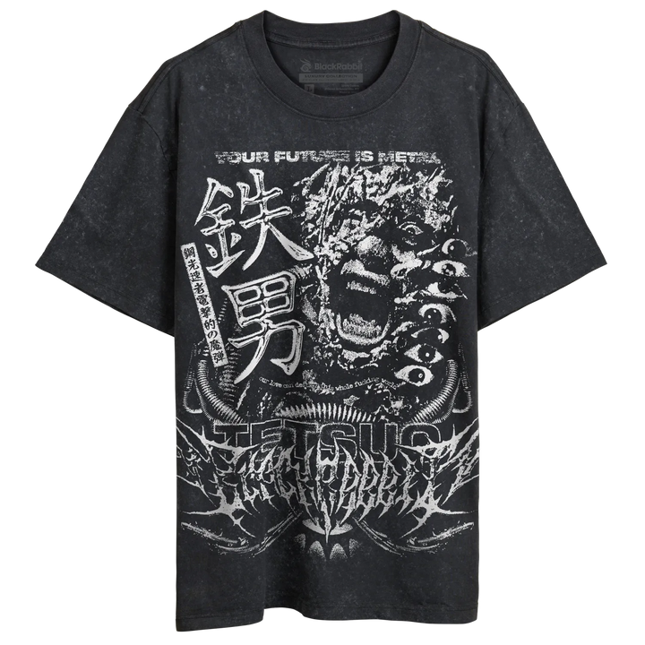 Black Rabbit's Stone Washed Luxury Heavy tee with white Tetsuo print.
