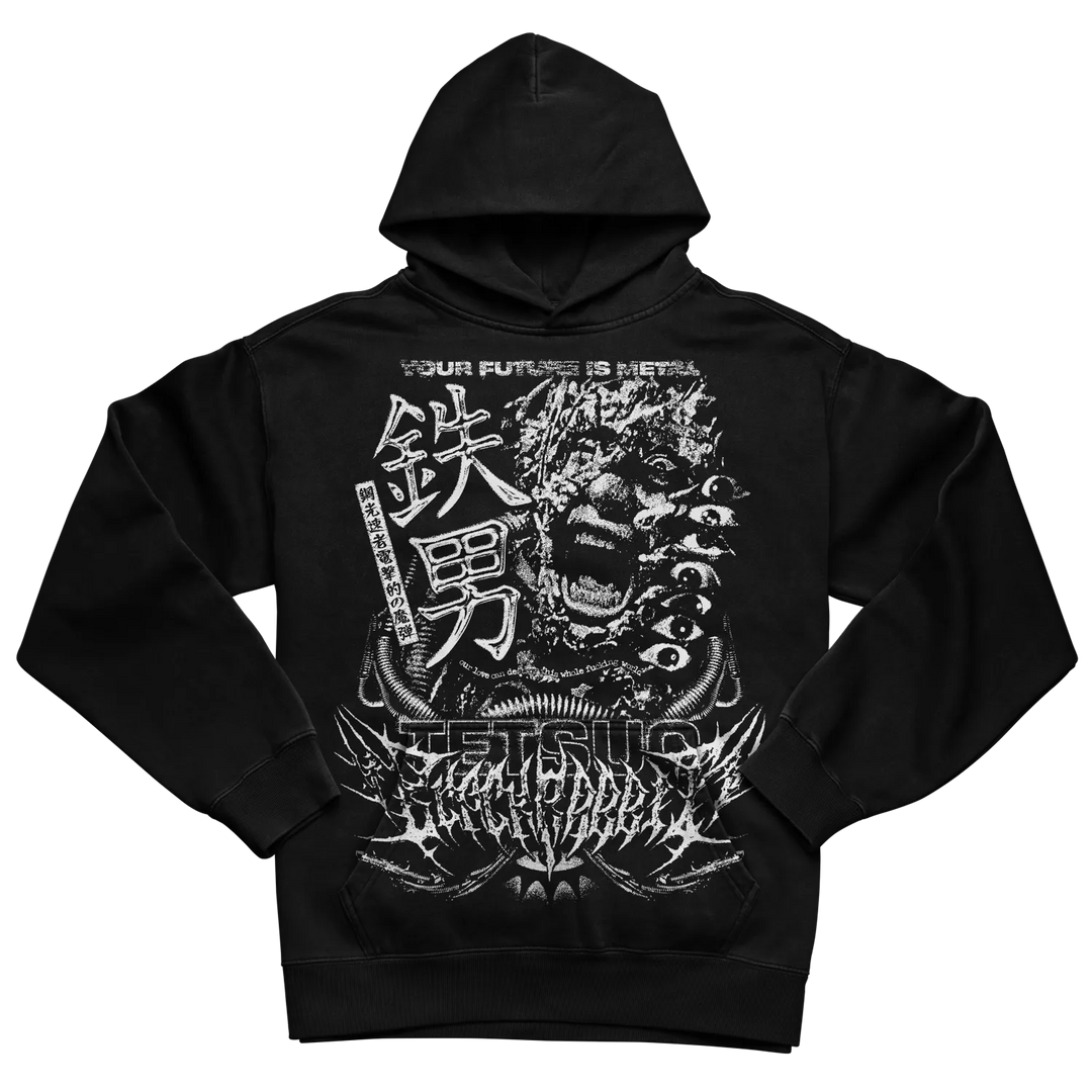 Black Rabbit's Oversized Luxury Hoodie featuring white Tetsuo print.