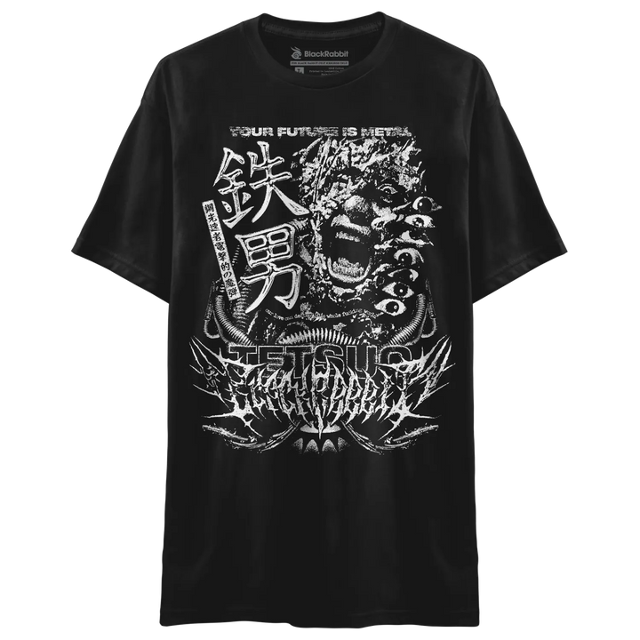 Black Rabbit's Soft Premium Tee featuring white ’tetsuo’ print.
