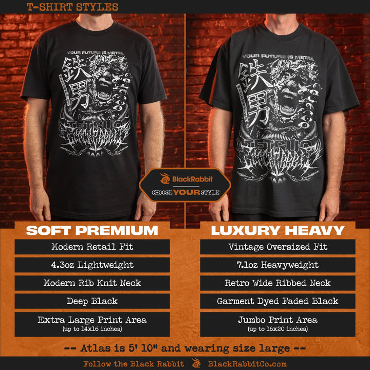 Comparison chart for different Black Rabbit shirt styles.