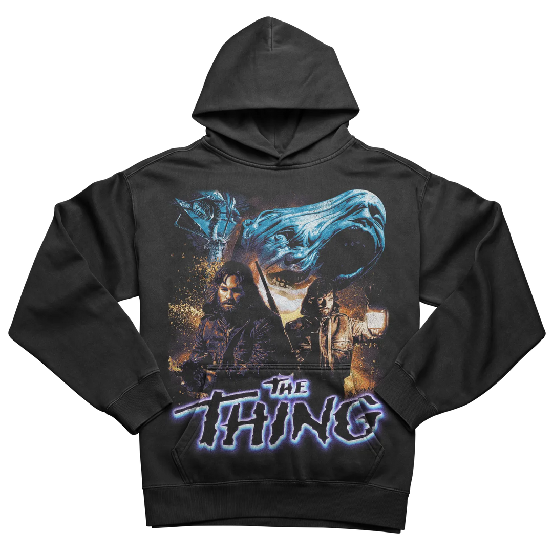 Black hoodie featuring ’The Thing’ movie graphic.
