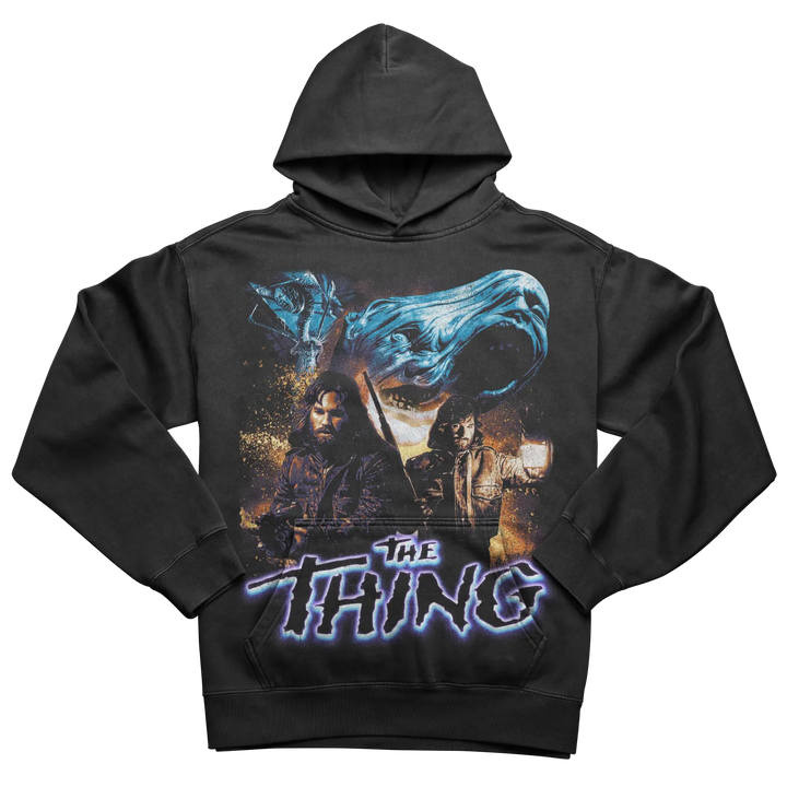 Black hoodie featuring ’The Thing’ movie graphic.