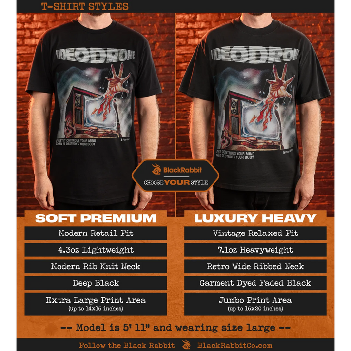 Two t-shirts with ’Videodrome’ design.