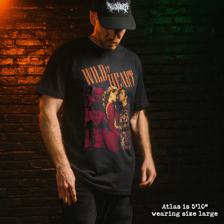 Male model wear soft premium tee with wild at heart graphic
