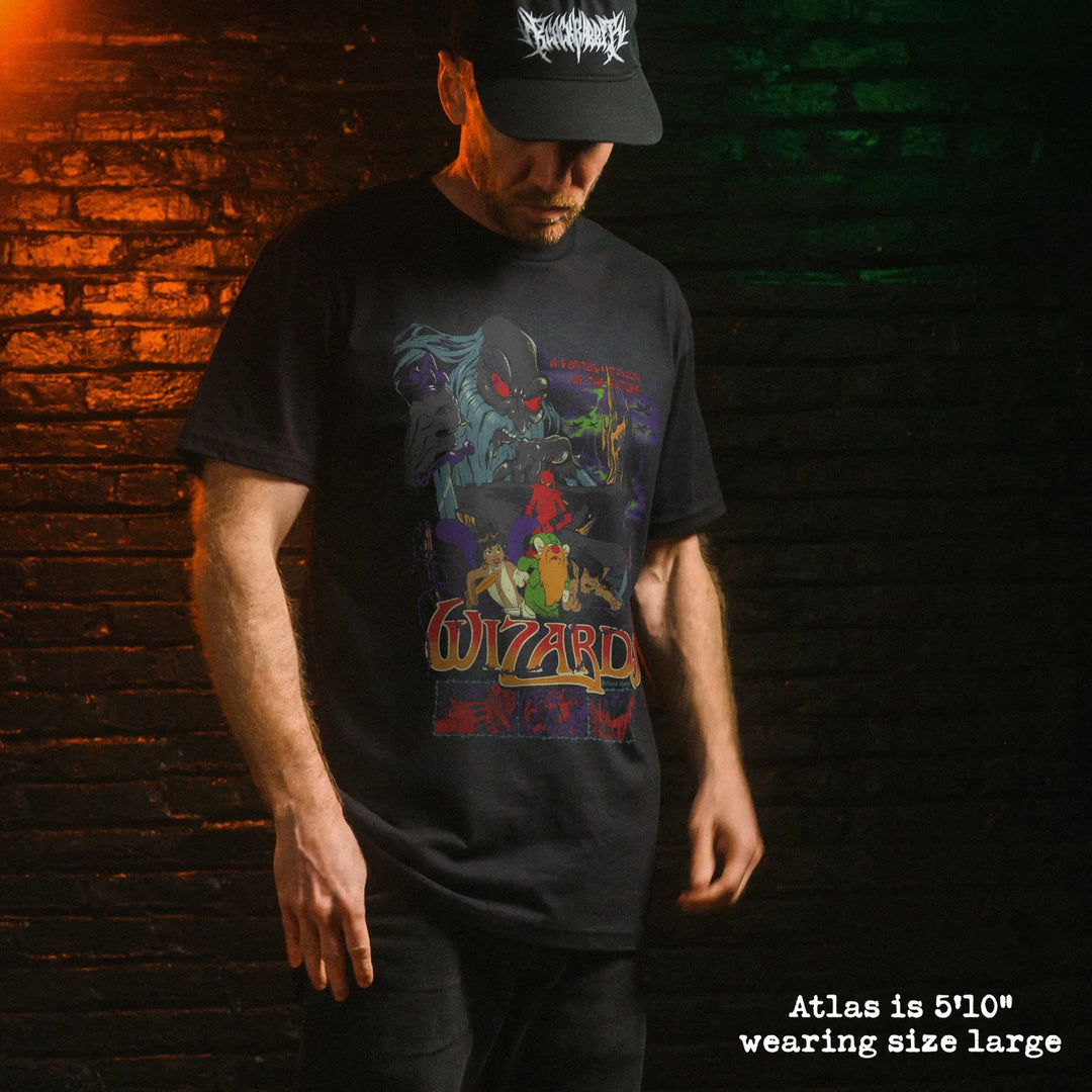 Male model wear soft premium tee with wizards graphic
