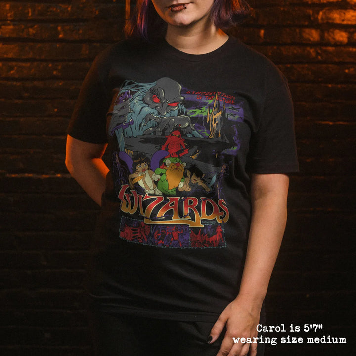 model wear soft premium tee with wizards graphic
