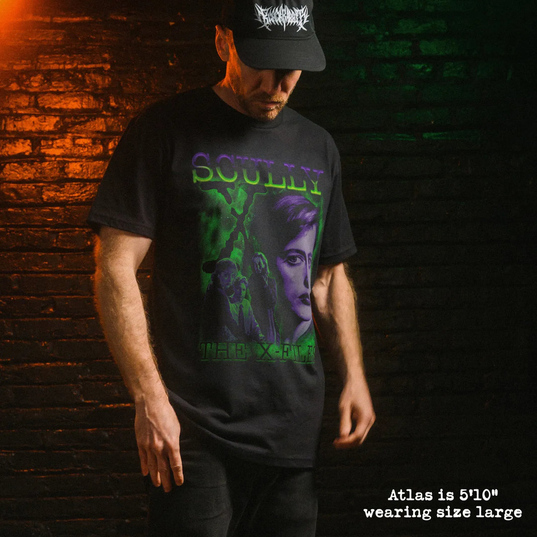 Male model wear soft premium tee with scully graphic

