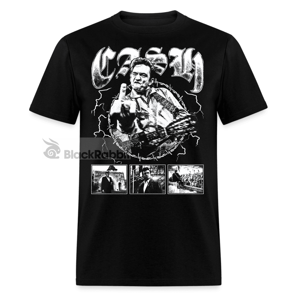 Johnny Cash Middle Finger Outlaw Country Retro Vintage Bootleg Hip Hop Unisex Classic T-Shirt - black