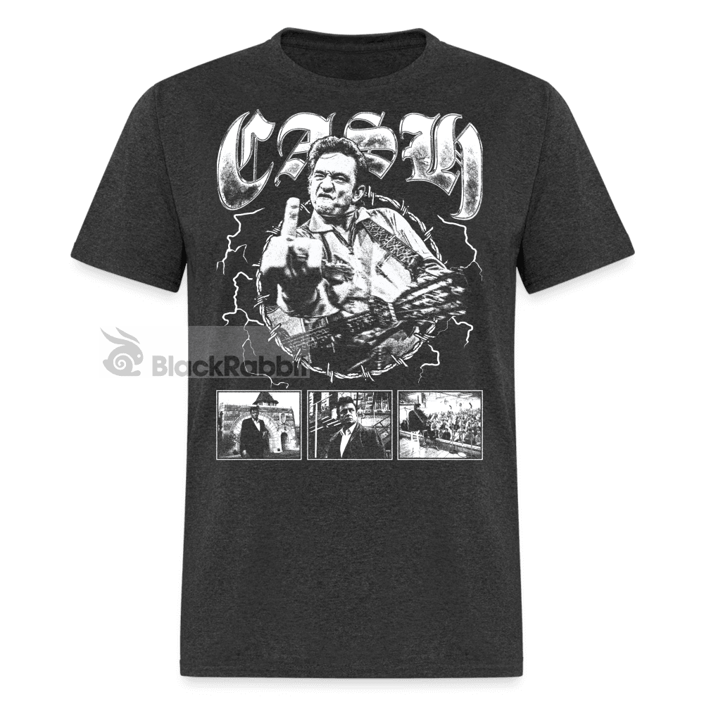 Johnny Cash Middle Finger Outlaw Country Retro Vintage Bootleg Hip Hop Unisex Classic T-Shirt - heather black