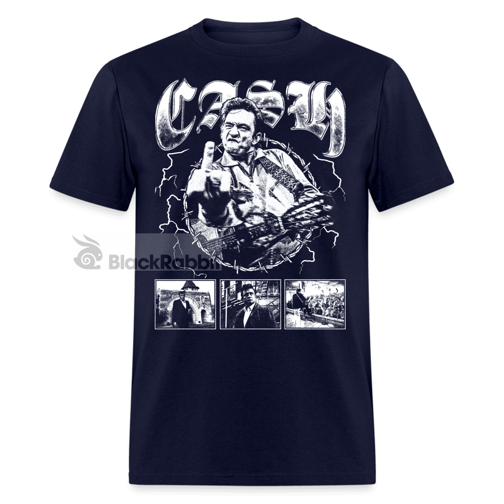 Johnny Cash Middle Finger Outlaw Country Retro Vintage Bootleg Hip Hop Unisex Classic T-Shirt - navy