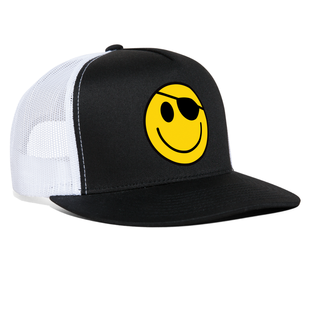 Hackers Movie Smiley Face Logo Trucker Hat Retro 90s Mesh Cap - black/white