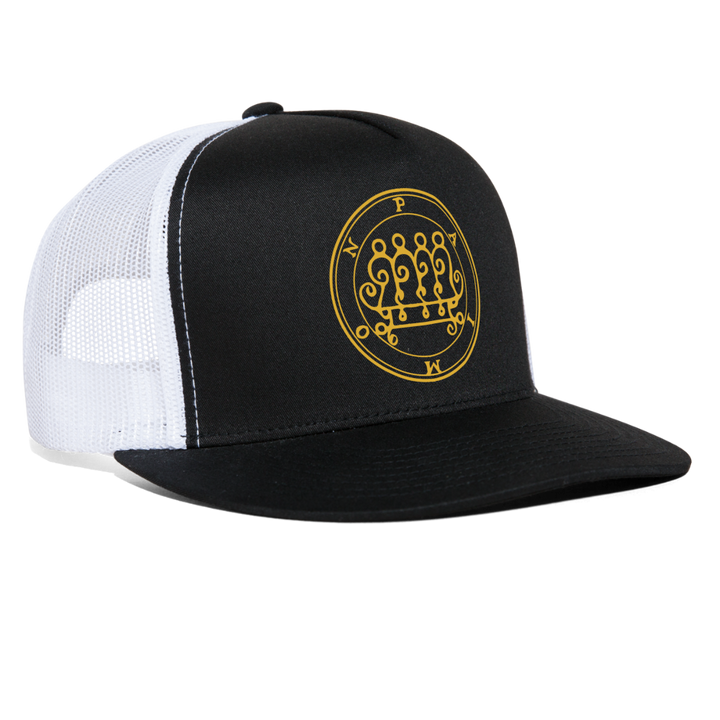 Hereditary King Paimon Sigil Trucker Hat Retro 90s Mesh Cap - black/white