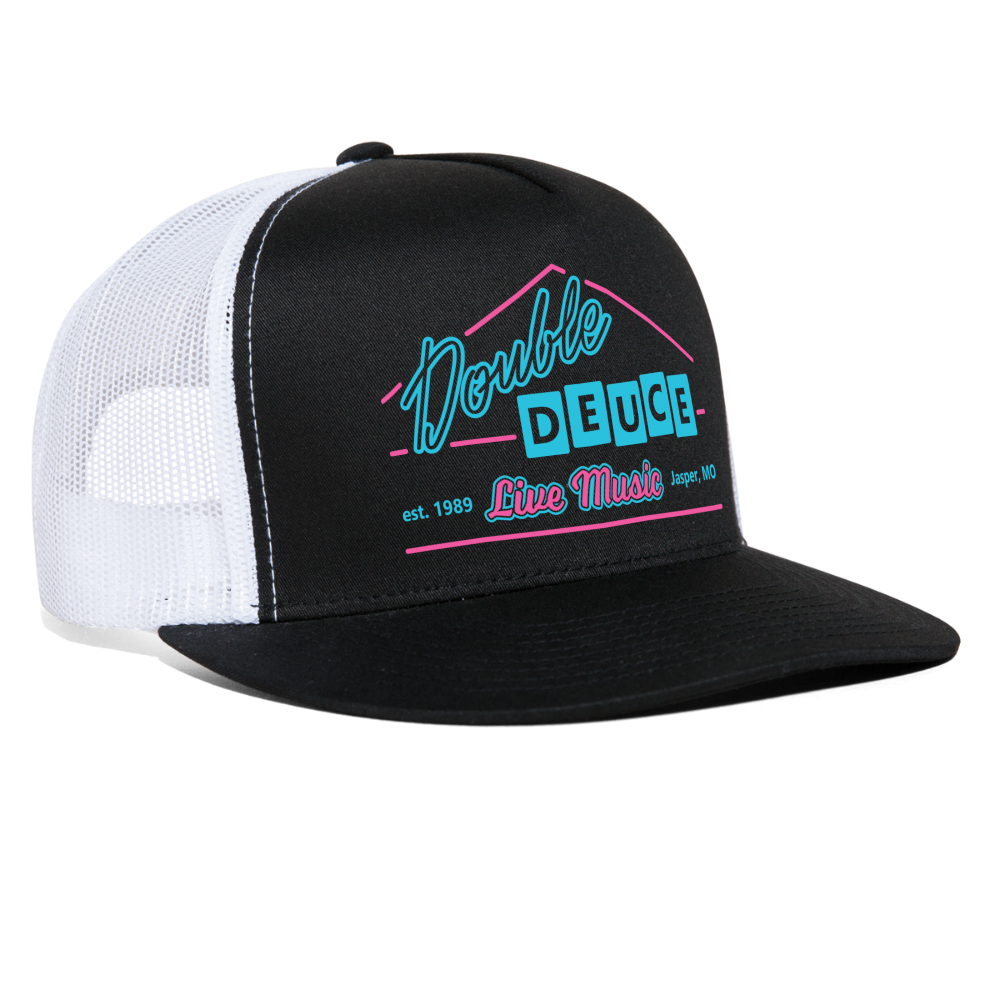 Road House Double Deuce Logo Trucker Hat Retro 80s Mesh Cap - black/white